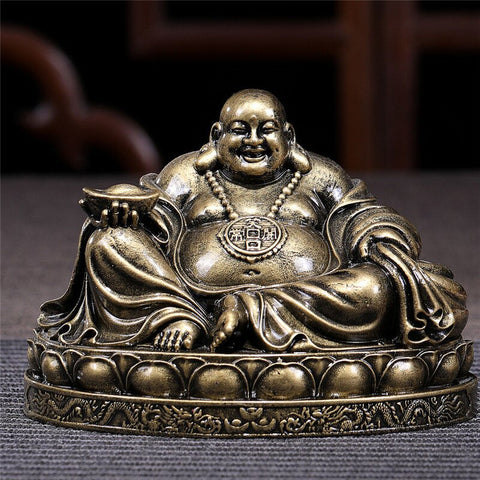 Statuette de Bouddha rieur, couleurs argent et blanc