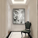 Tableau Bouddha Noir Et Blanc dans un couloir
