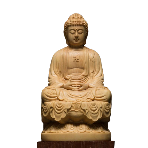 statue bouddha en bois sur fond blanc