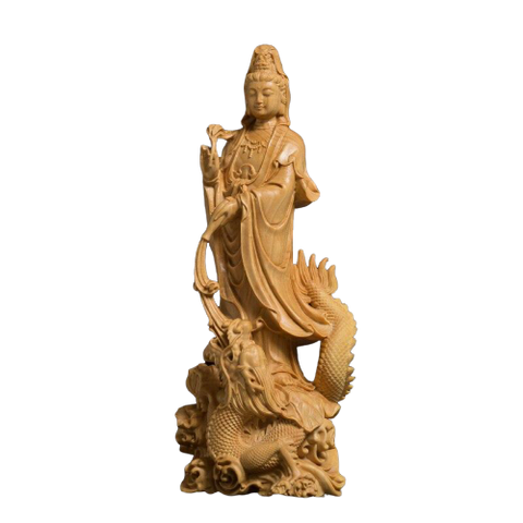 statue bois bouddha sur fond blanc