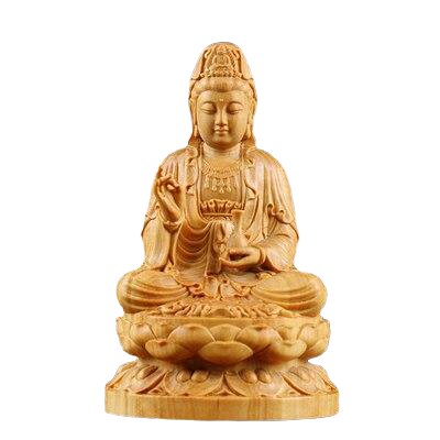 statue bouddha assis en bois sur fond blanc