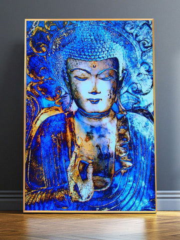 tableau bouddha bleuté