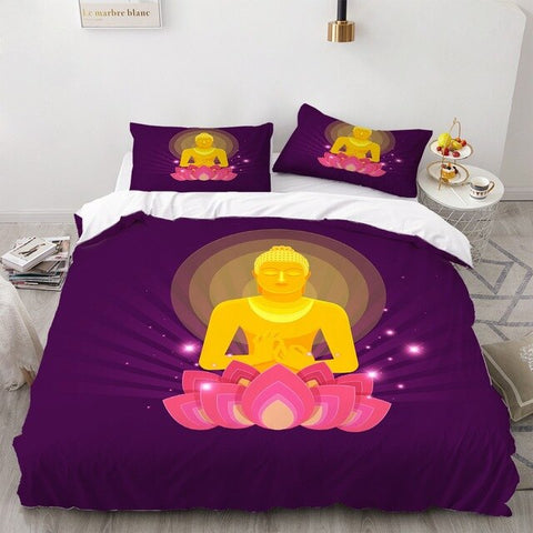 parure de lit bouddha or et violet 