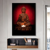 tableau bouddha et la bougie dans un salon