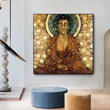 tableau bouddha auréole dans un salon