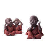 3 Moine Bouddha En Argile Ne Pas Dire