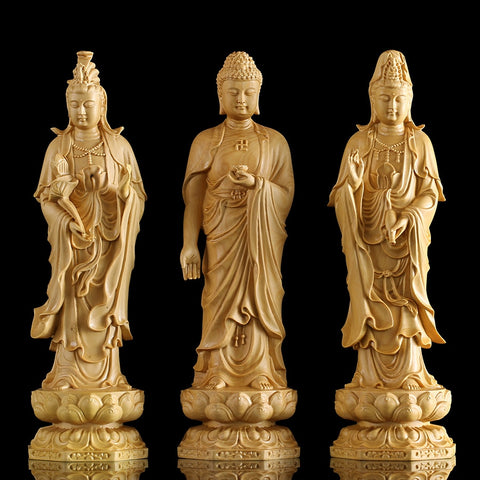 Les Trois Statue Bouddha En Bois