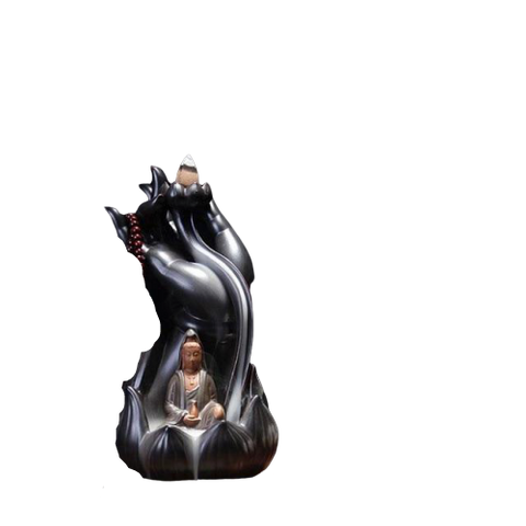femme bouddha fontaine d'encens sur fond blanc