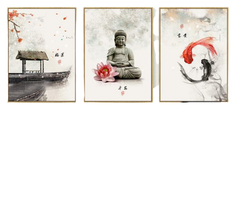 trois tableau du bouddha fleur de lotus 